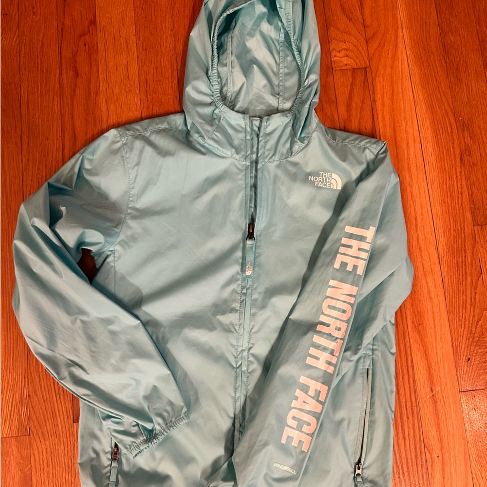 Kids North Face Windbreaker, Light Blue, Size 10-12